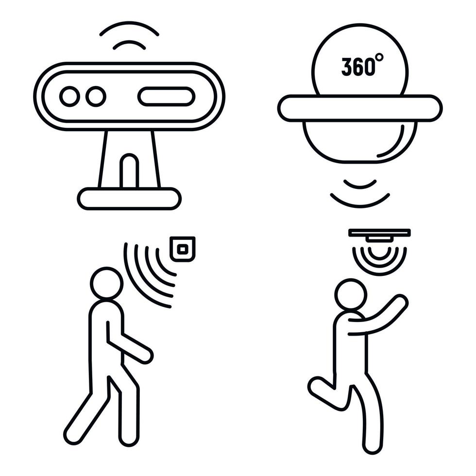 bewegingssensor detector iconen set, Kaderstijl vector