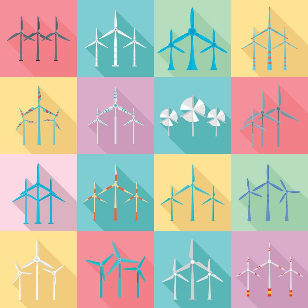 windturbine iconen set, vlakke stijl vector