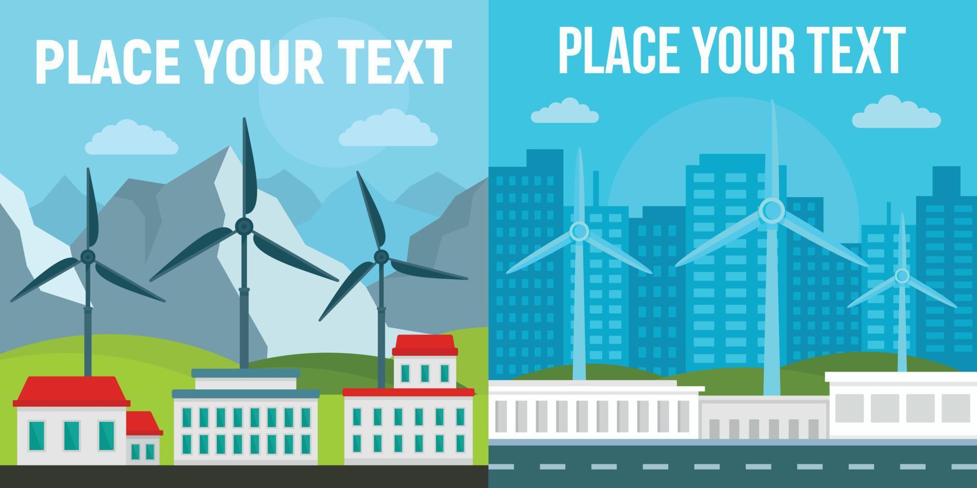 stad windturbine banner set, vlakke stijl vector