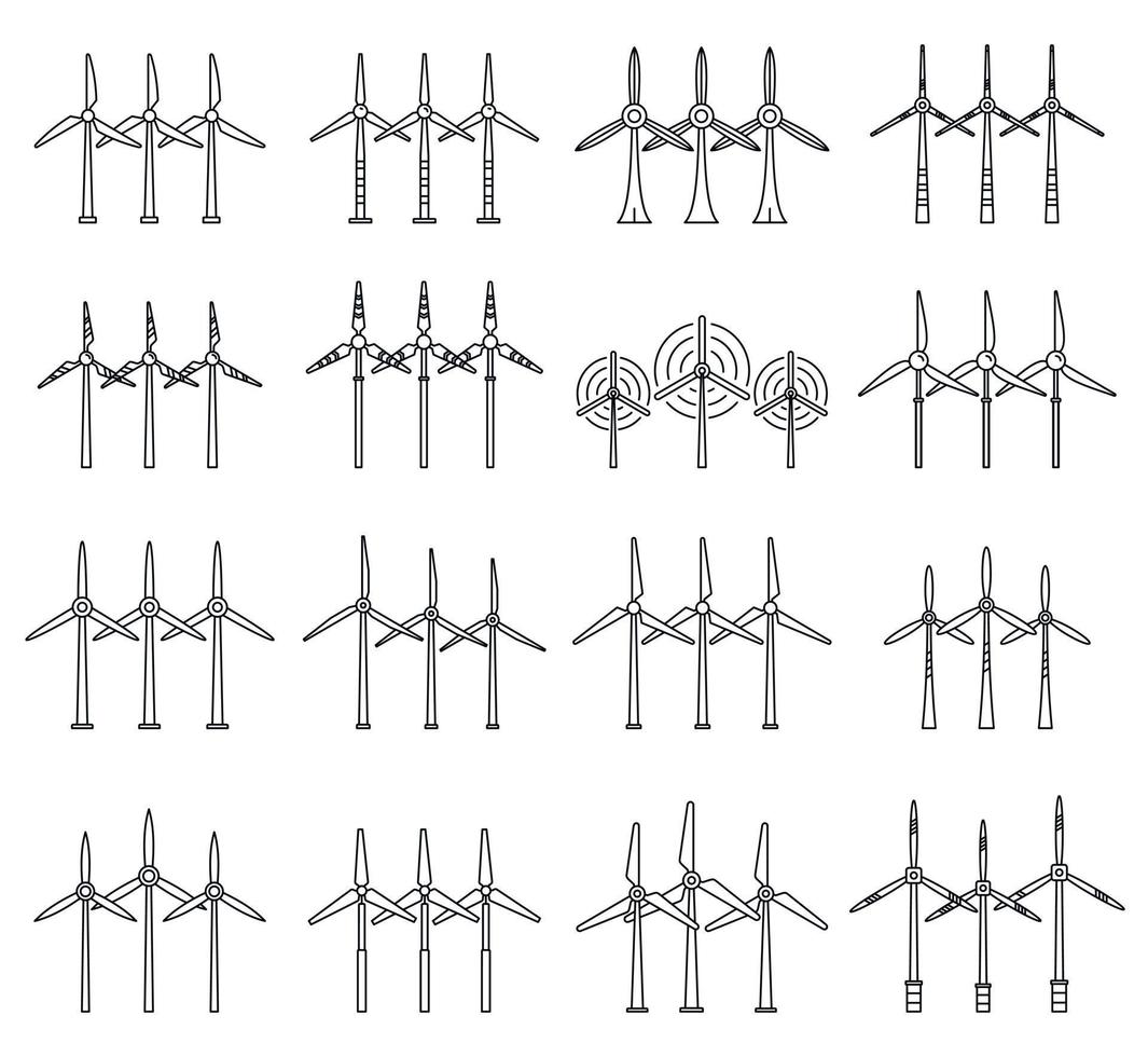 elektrische windturbine iconen set, Kaderstijl vector