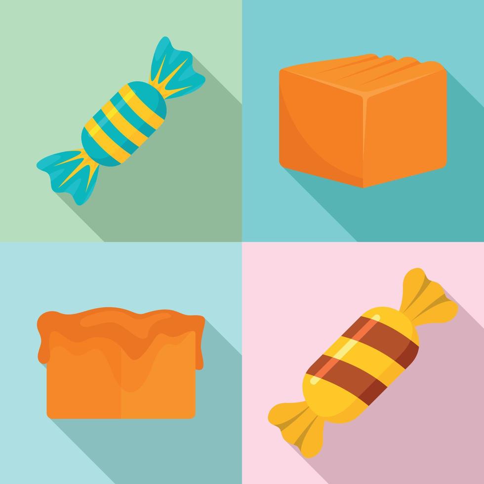 toffee iconen set, vlakke stijl vector