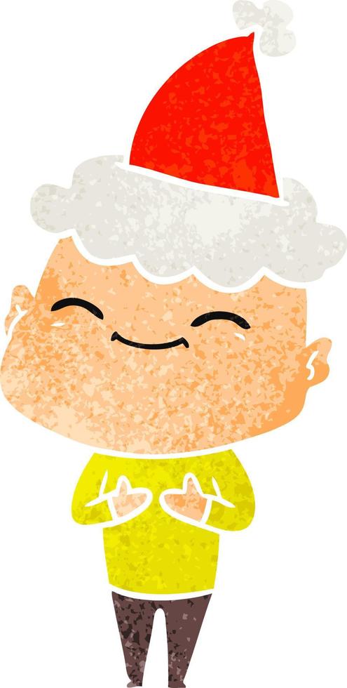 vrolijke retro cartoon van een kale man met een kerstmuts vector