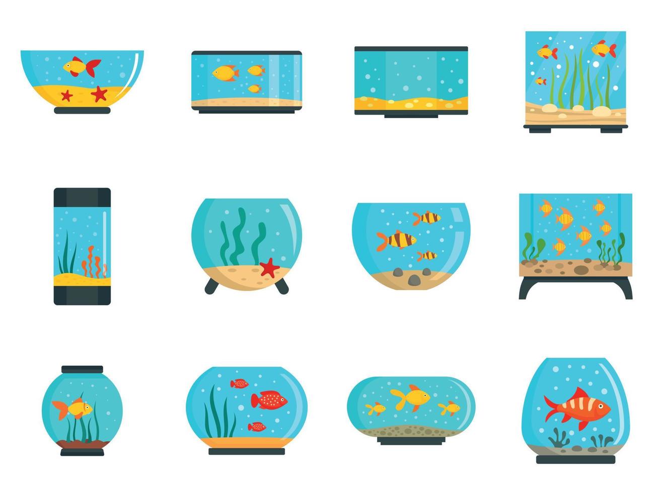 aquarium pictogrammenset, vlakke stijl vector