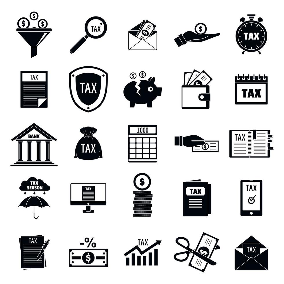 belastingen iconen set, eenvoudige stijl vector