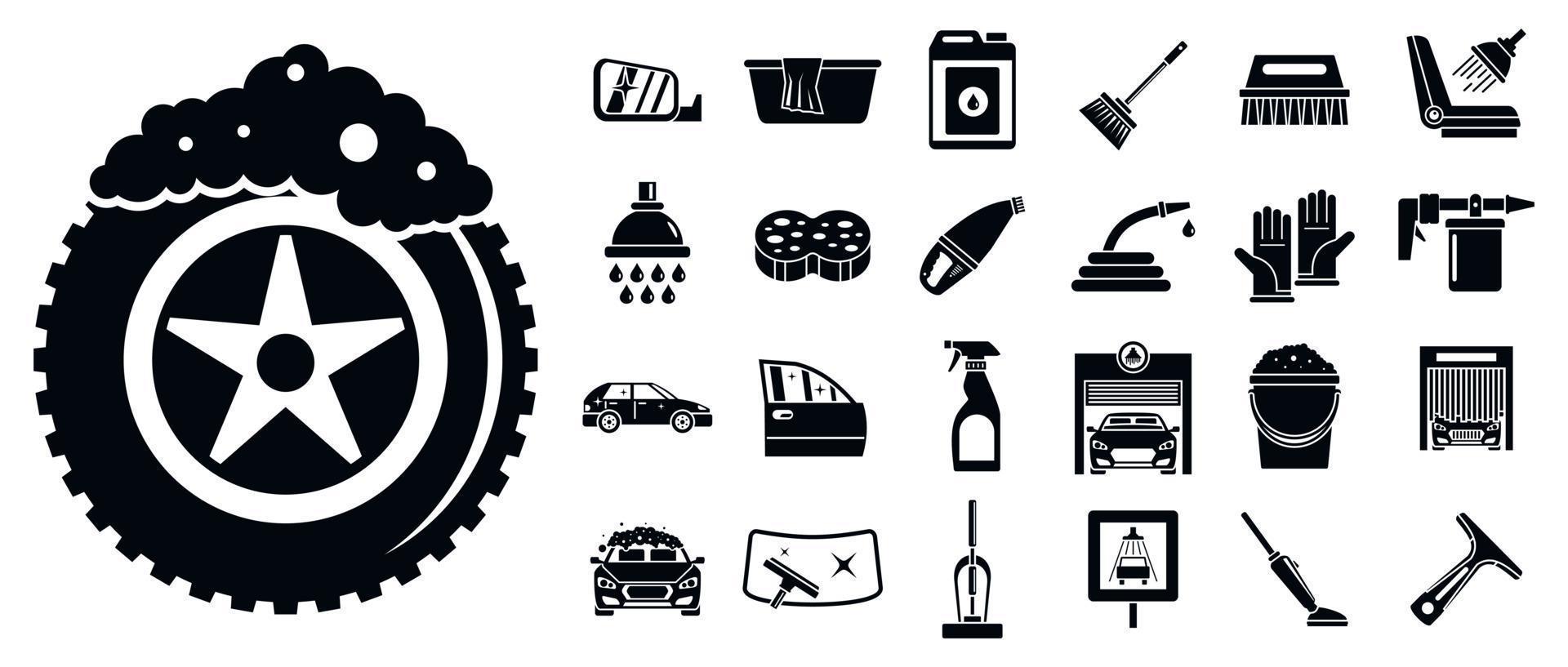 schoonmaak car wash icon set, eenvoudige stijl vector