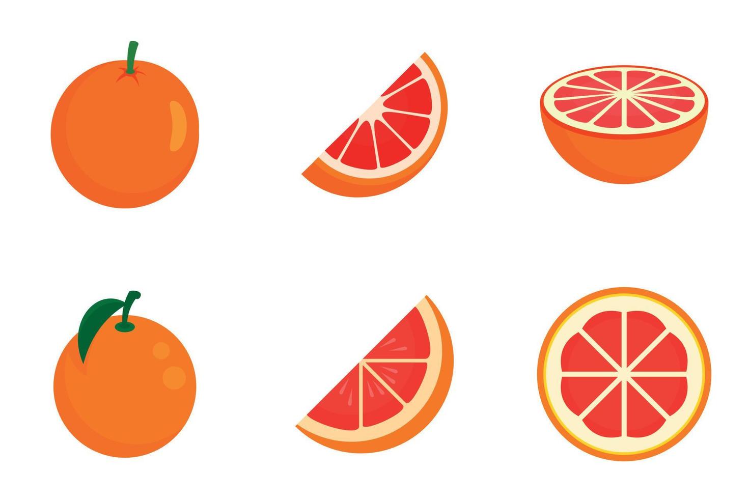 grapefruit iconen set, vlakke stijl vector