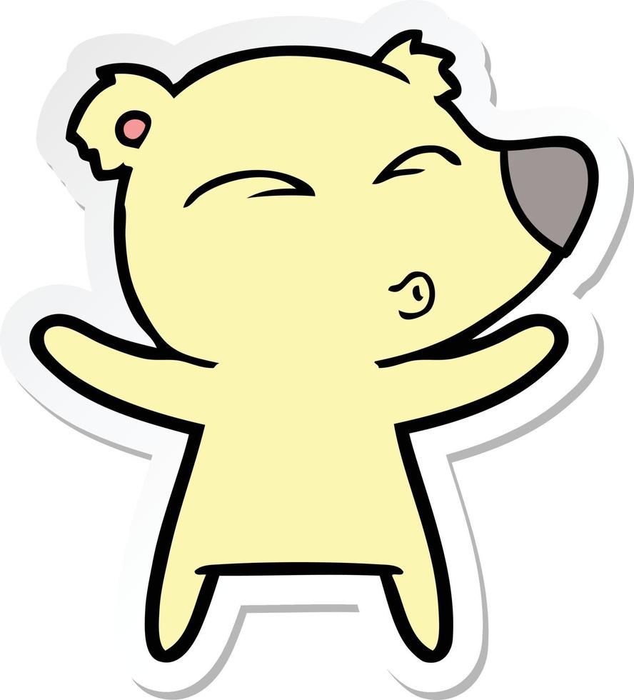 sticker van een cartoon fluitende beer met open armen vector