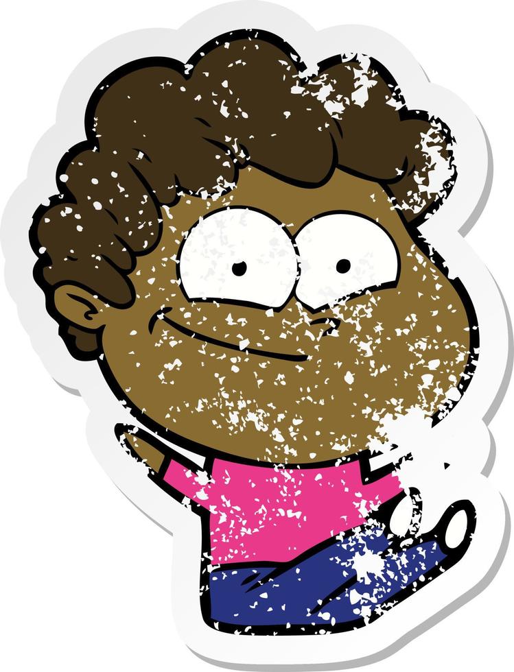 verontruste sticker van een cartoon gelukkige man vector