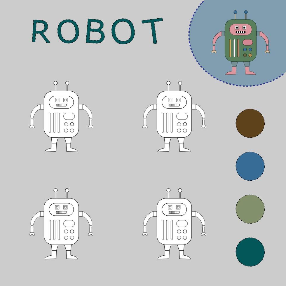 kleurboek van een schattige robots. educatieve creatieve spelletjes voor kleuters vector