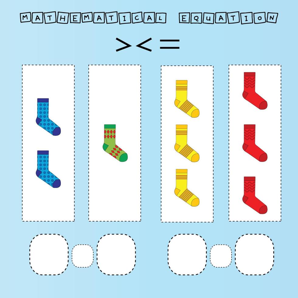 tel het aantal sokken en vergelijk. educatief wiskundespel voor kinderen. vector