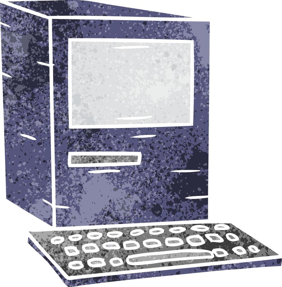 retro cartoon doodle van een computer en toetsenbord vector