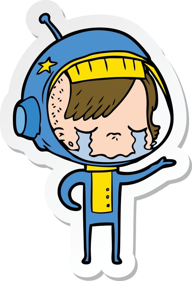 sticker van een cartoon huilend astronautenmeisje vector