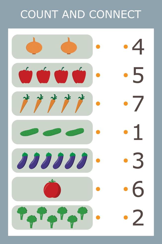 match het aantal en het aantal groenten. educatief spel voor kinderen. vector