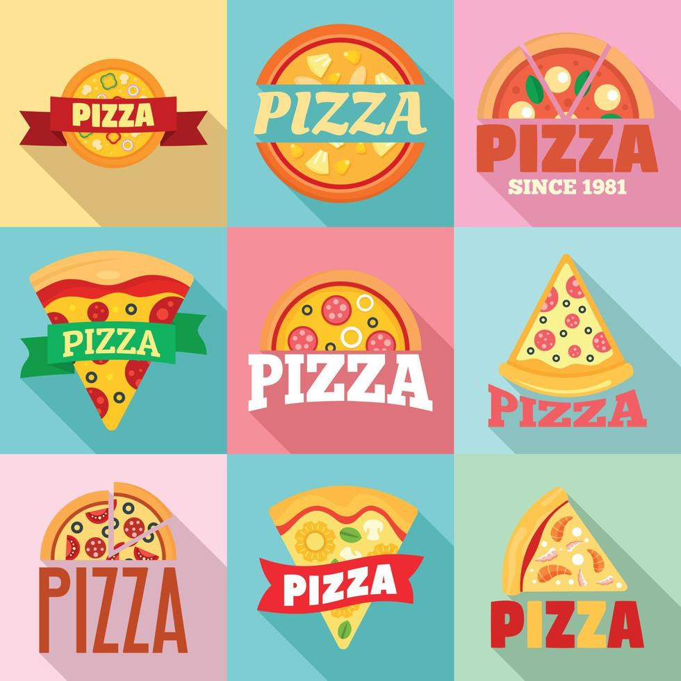 pizza-logo set, vlakke stijl vector