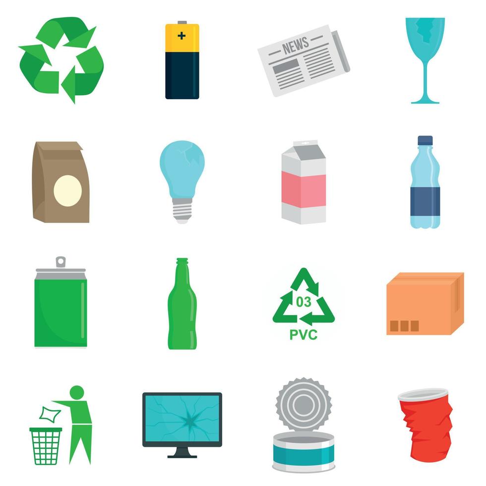 recyclet dag icon set, vlakke stijl vector