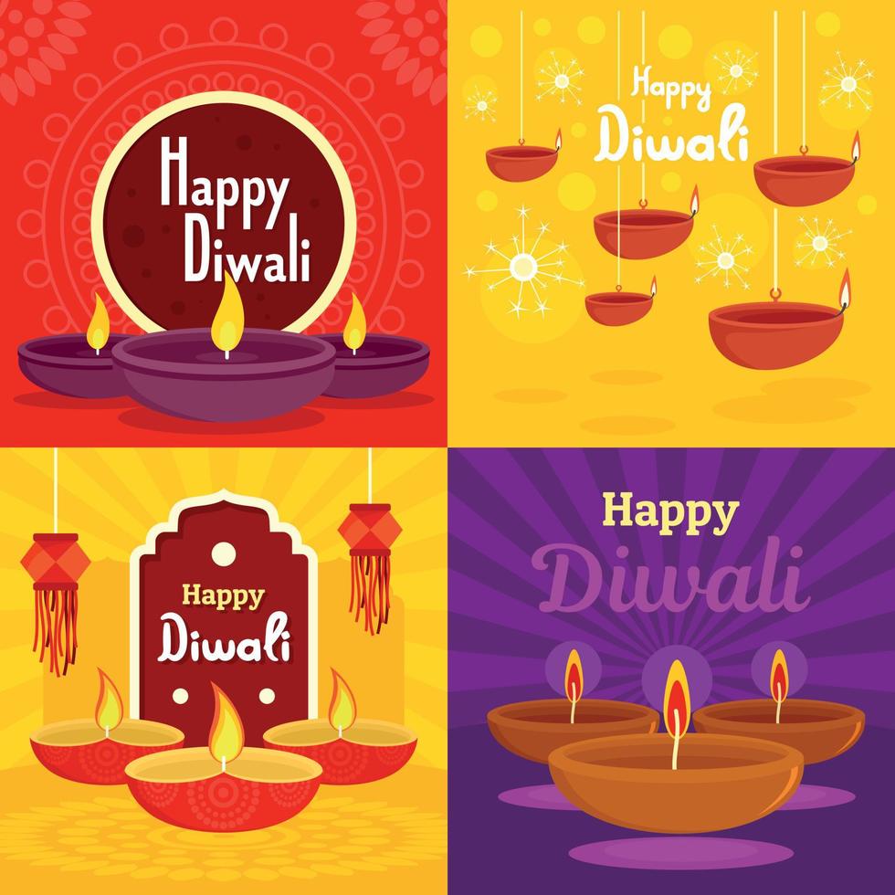 diwali-bannerset, vlakke stijl vector