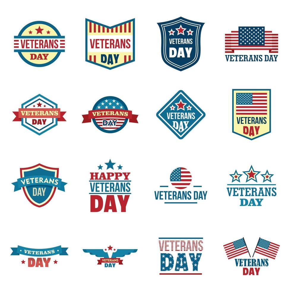 veteranen logo set, vlakke stijl vector