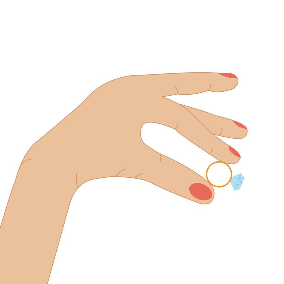 hand van vrouw met ring illustratie. trouwring teruggeven. vrouwelijke hand annuleer ring voor ansichtkaarten en posters. echtscheiding concept illustratie. vector