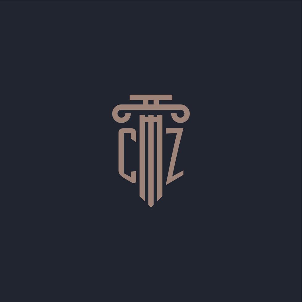 cz eerste logo-monogram met ontwerp in pilaarstijl voor advocatenkantoor en justitiebedrijf vector