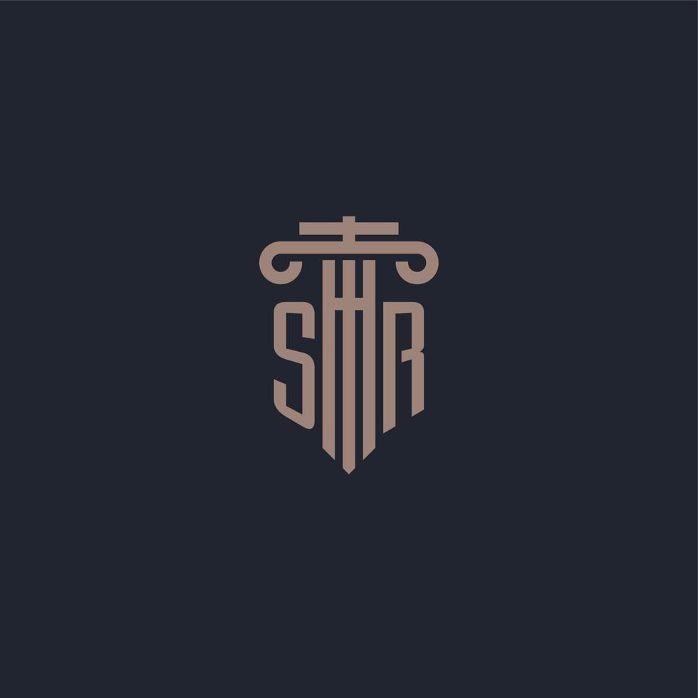 sr eerste logo-monogram met ontwerp in pilaarstijl voor advocatenkantoor en justitiebedrijf vector