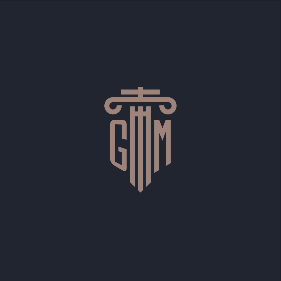 gm initieel logo-monogram met ontwerp in pilaarstijl voor advocatenkantoor en justitiebedrijf vector