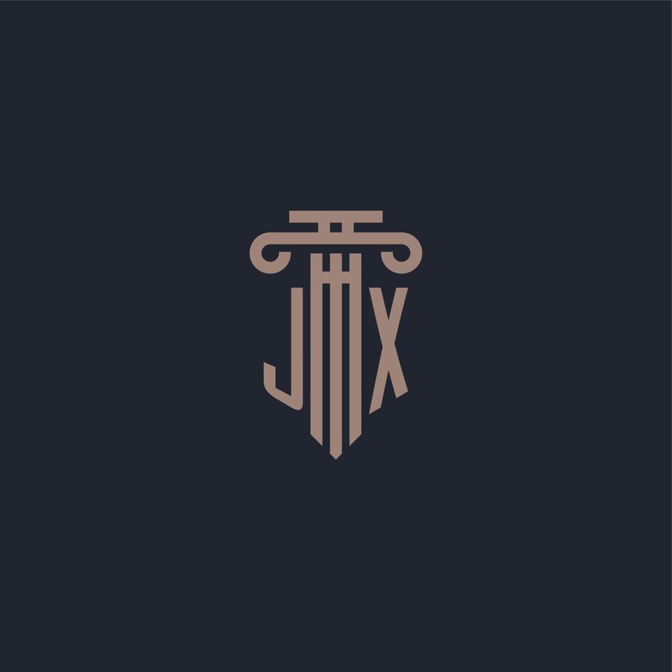 jx initieel logo-monogram met ontwerp in pilaarstijl voor advocatenkantoor en justitiebedrijf vector