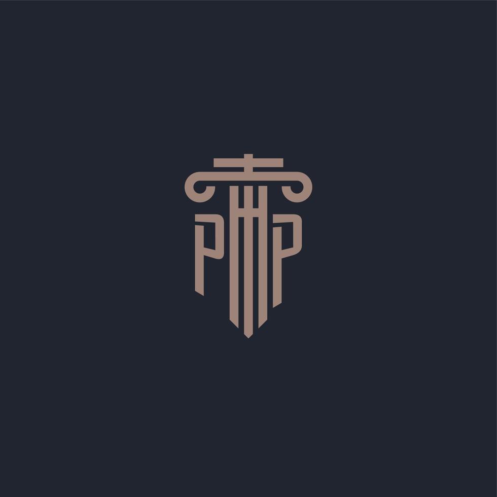 pp eerste logo-monogram met ontwerp in pilaarstijl voor advocatenkantoor en justitiebedrijf vector