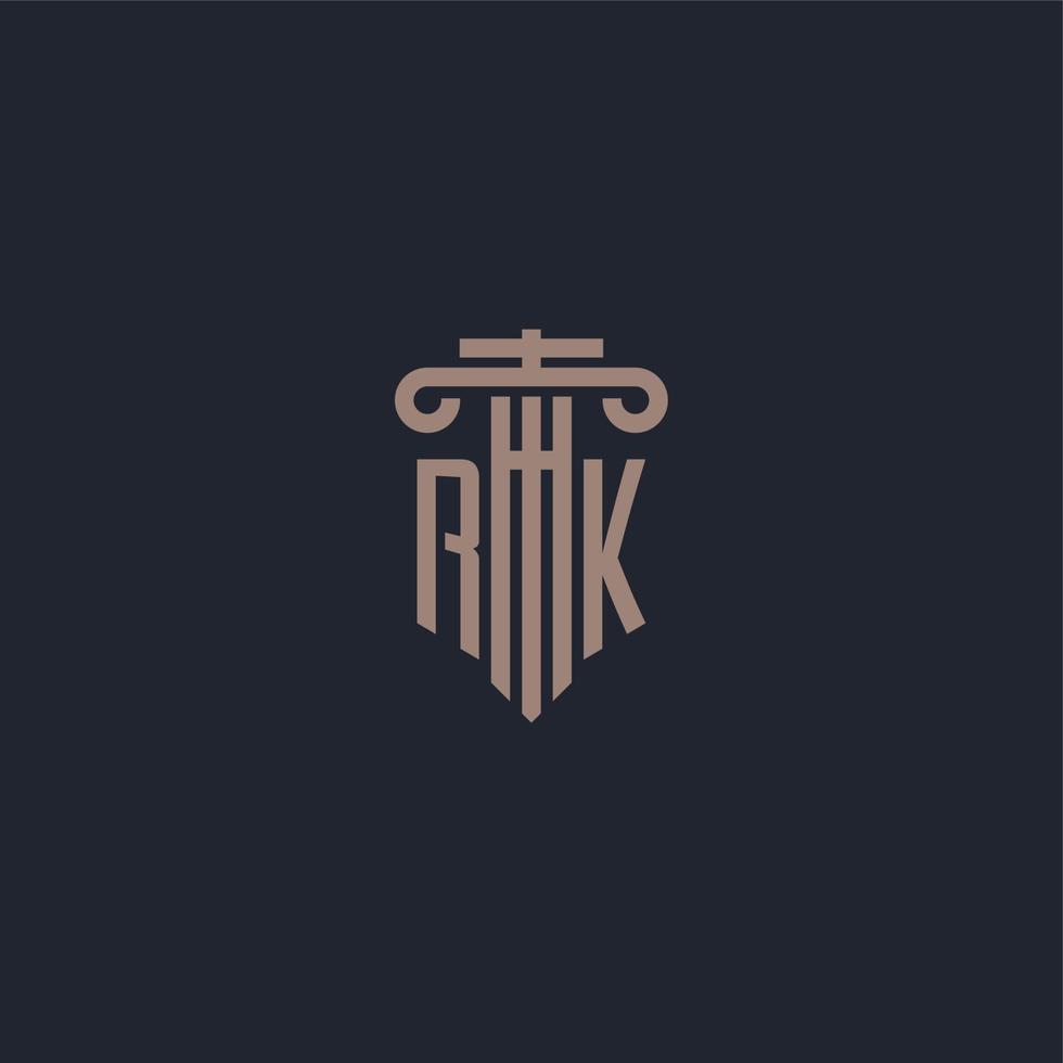 rk eerste logo-monogram met ontwerp in pilaarstijl voor advocatenkantoor en justitiebedrijf vector