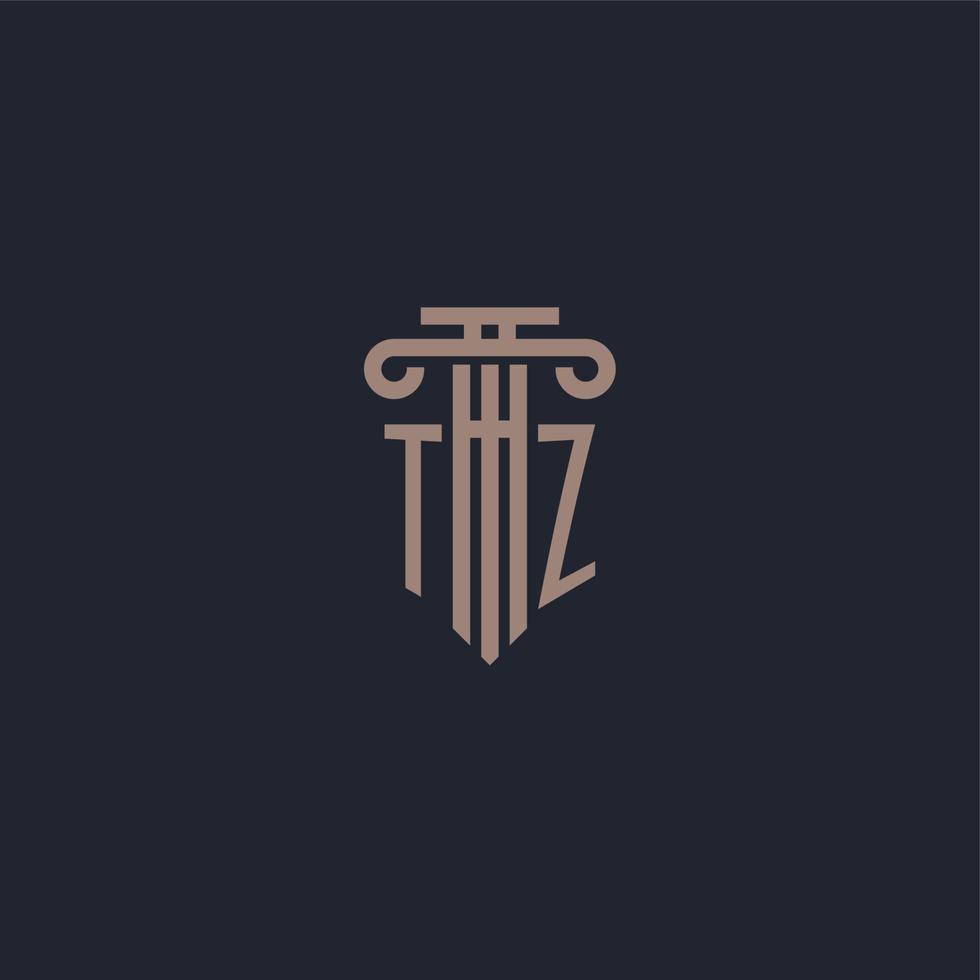 tz eerste logo-monogram met ontwerp in pilaarstijl voor advocatenkantoor en justitiebedrijf vector