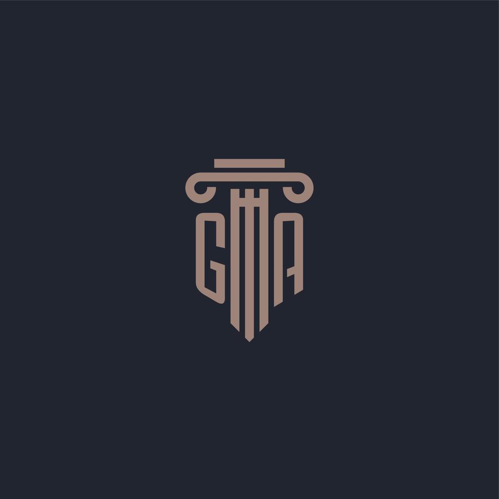 ga initieel logo-monogram met ontwerp in pilaarstijl voor advocatenkantoor en justitiebedrijf vector