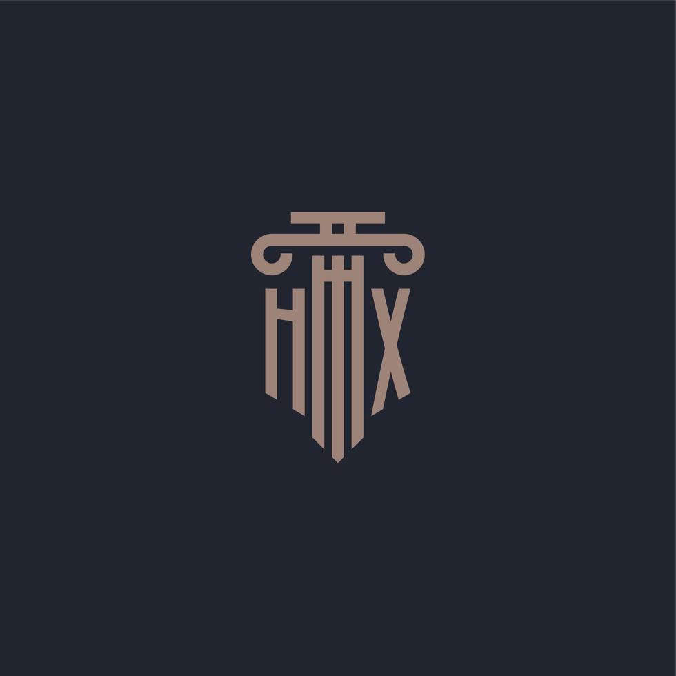 hx initieel logo-monogram met ontwerp in pilaarstijl voor advocatenkantoor en justitiebedrijf vector