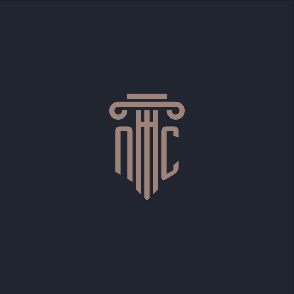 nc eerste logo-monogram met ontwerp in pilaarstijl voor advocatenkantoor en justitiebedrijf vector