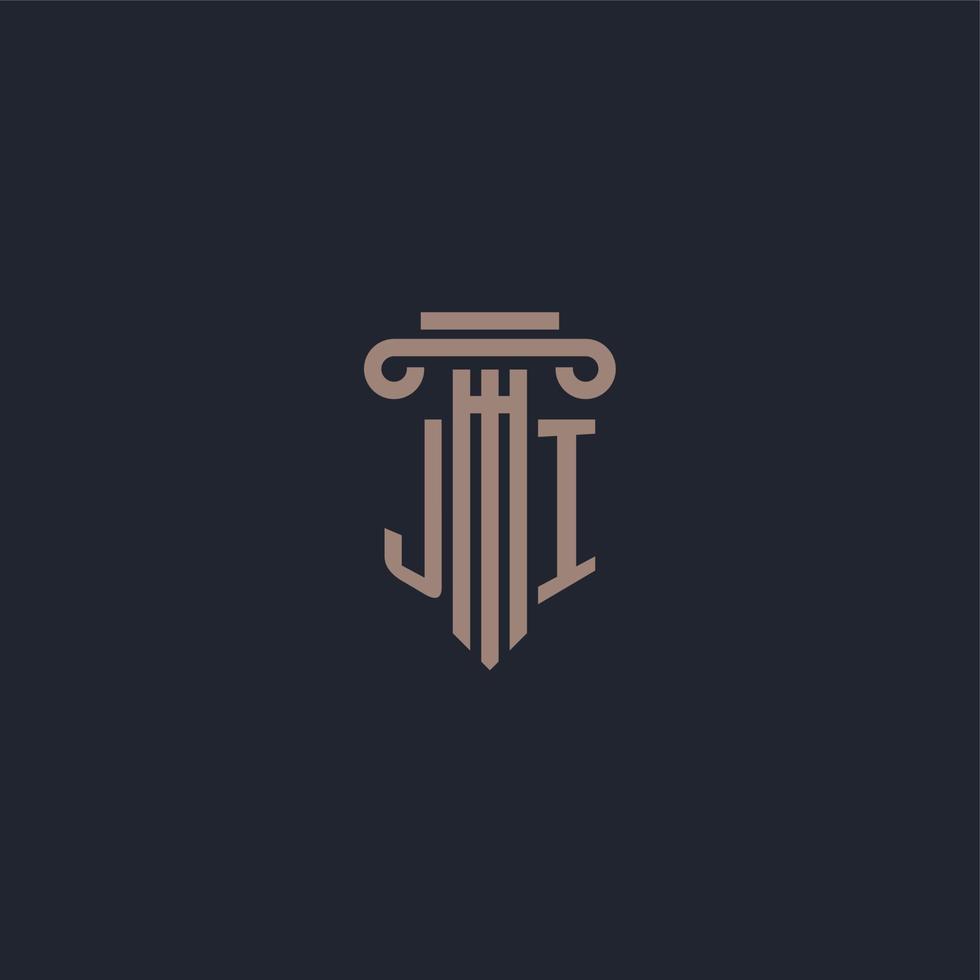 ji eerste logo-monogram met ontwerp in pilaarstijl voor advocatenkantoor en justitiebedrijf vector