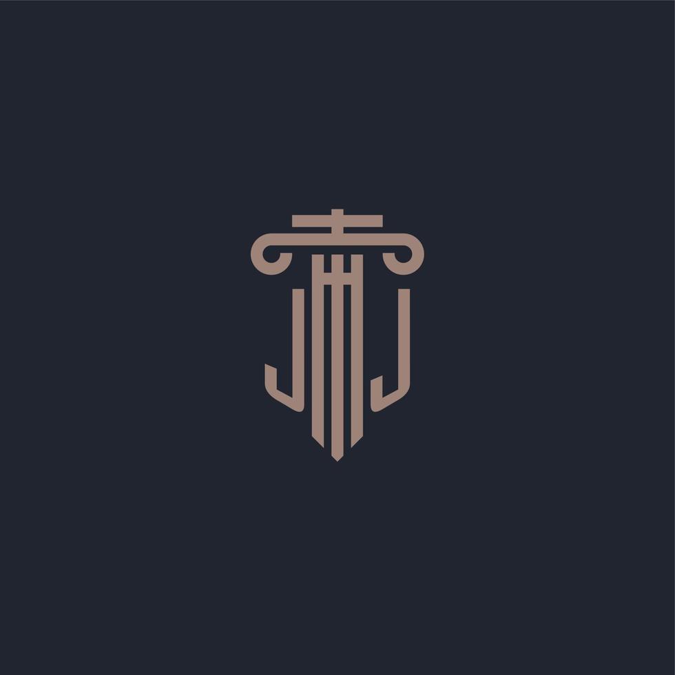jj eerste logo-monogram met ontwerp in pilaarstijl voor advocatenkantoor en justitiebedrijf vector