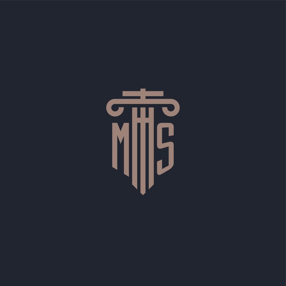 ms eerste logo-monogram met ontwerp in pilaarstijl voor advocatenkantoor en justitiebedrijf vector