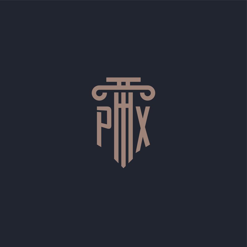 px initieel logo-monogram met ontwerp in pilaarstijl voor advocatenkantoor en justitiebedrijf vector