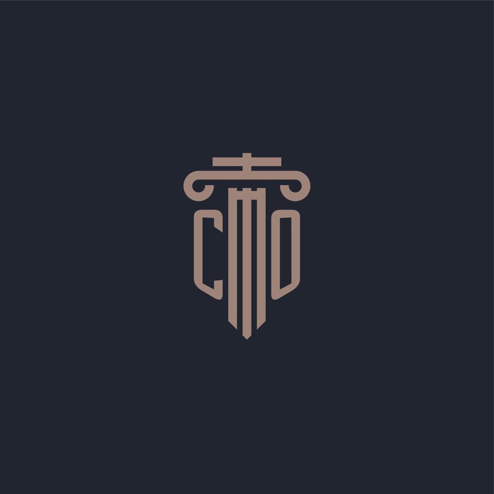 co-initiaal logo-monogram met ontwerp in pilaarstijl voor advocatenkantoor en justitiebedrijf vector