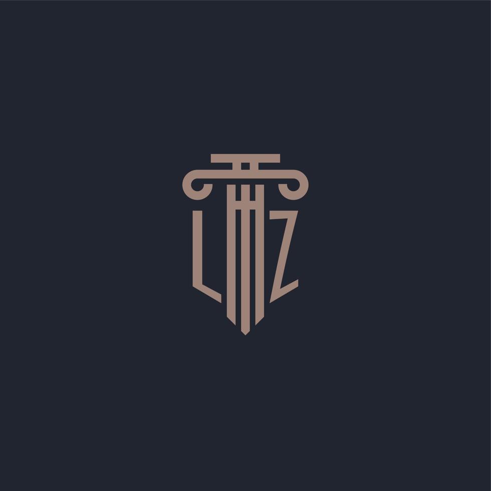 lz eerste logo-monogram met ontwerp in pilaarstijl voor advocatenkantoor en justitiebedrijf vector