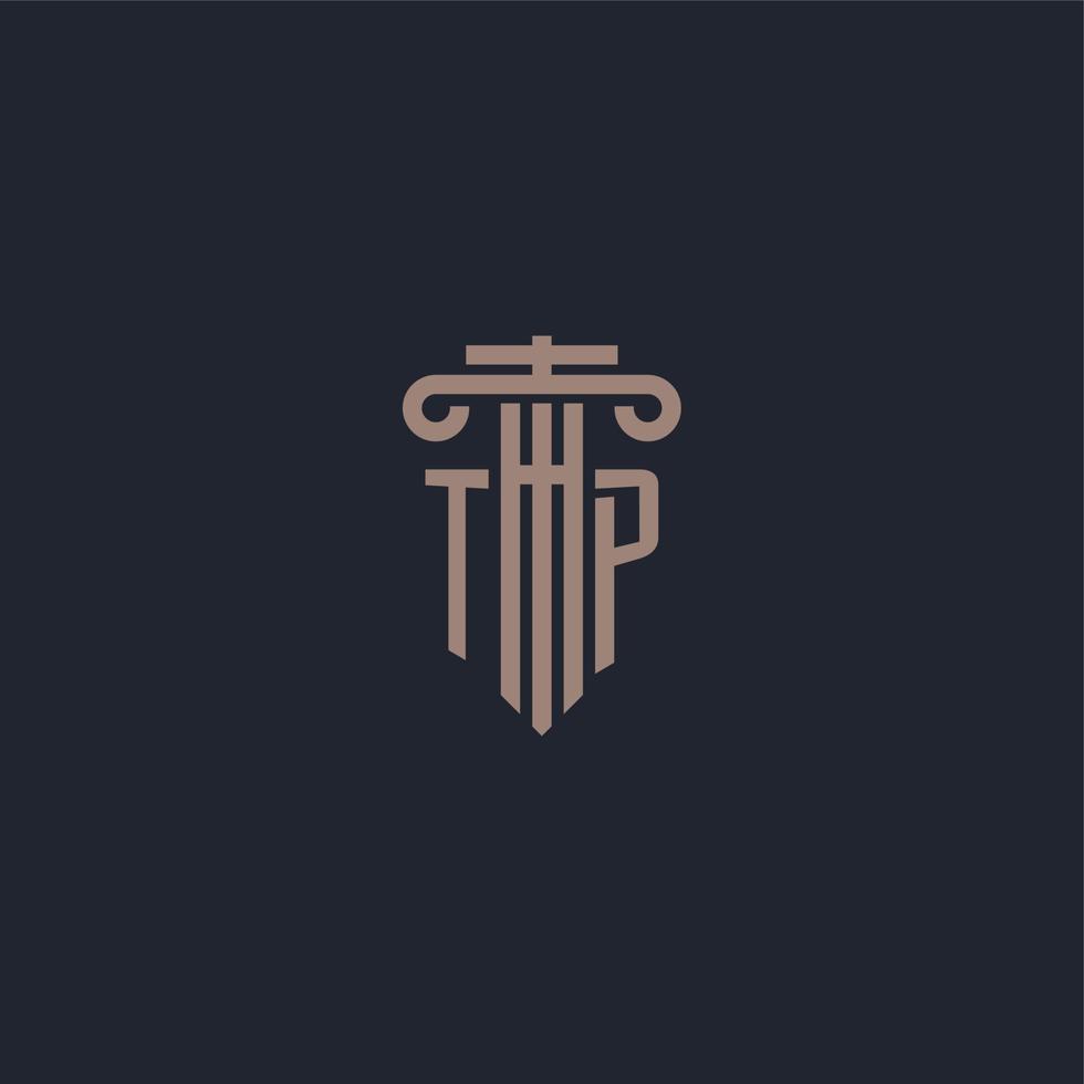 tp eerste logo-monogram met ontwerp in pilaarstijl voor advocatenkantoor en justitiebedrijf vector