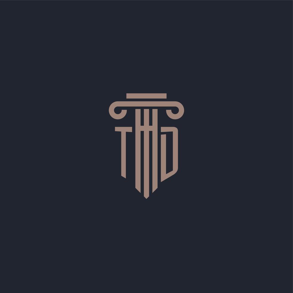 td initiaal logo-monogram met ontwerp in pilaarstijl voor advocatenkantoor en justitiebedrijf vector