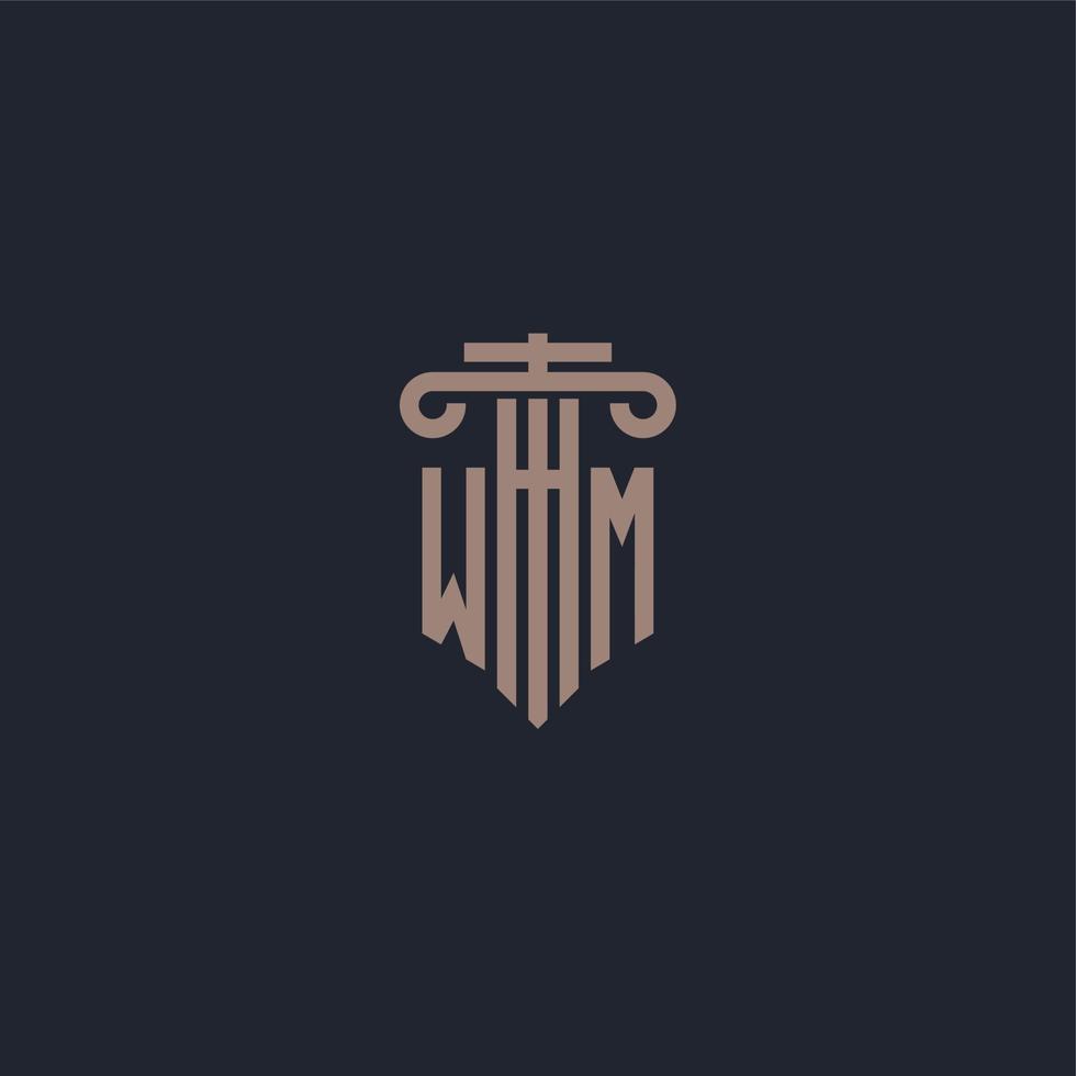 wm eerste logo-monogram met ontwerp in pilaarstijl voor advocatenkantoor en justitiebedrijf vector