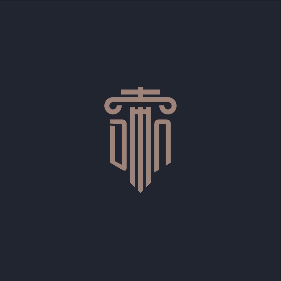 dn eerste logo-monogram met ontwerp in pilaarstijl voor advocatenkantoor en justitiebedrijf vector