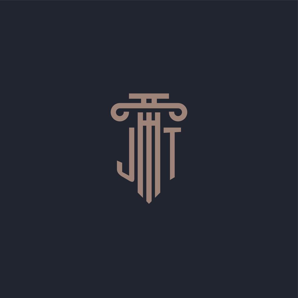 jt eerste logo-monogram met ontwerp in pilaarstijl voor advocatenkantoor en justitiebedrijf vector