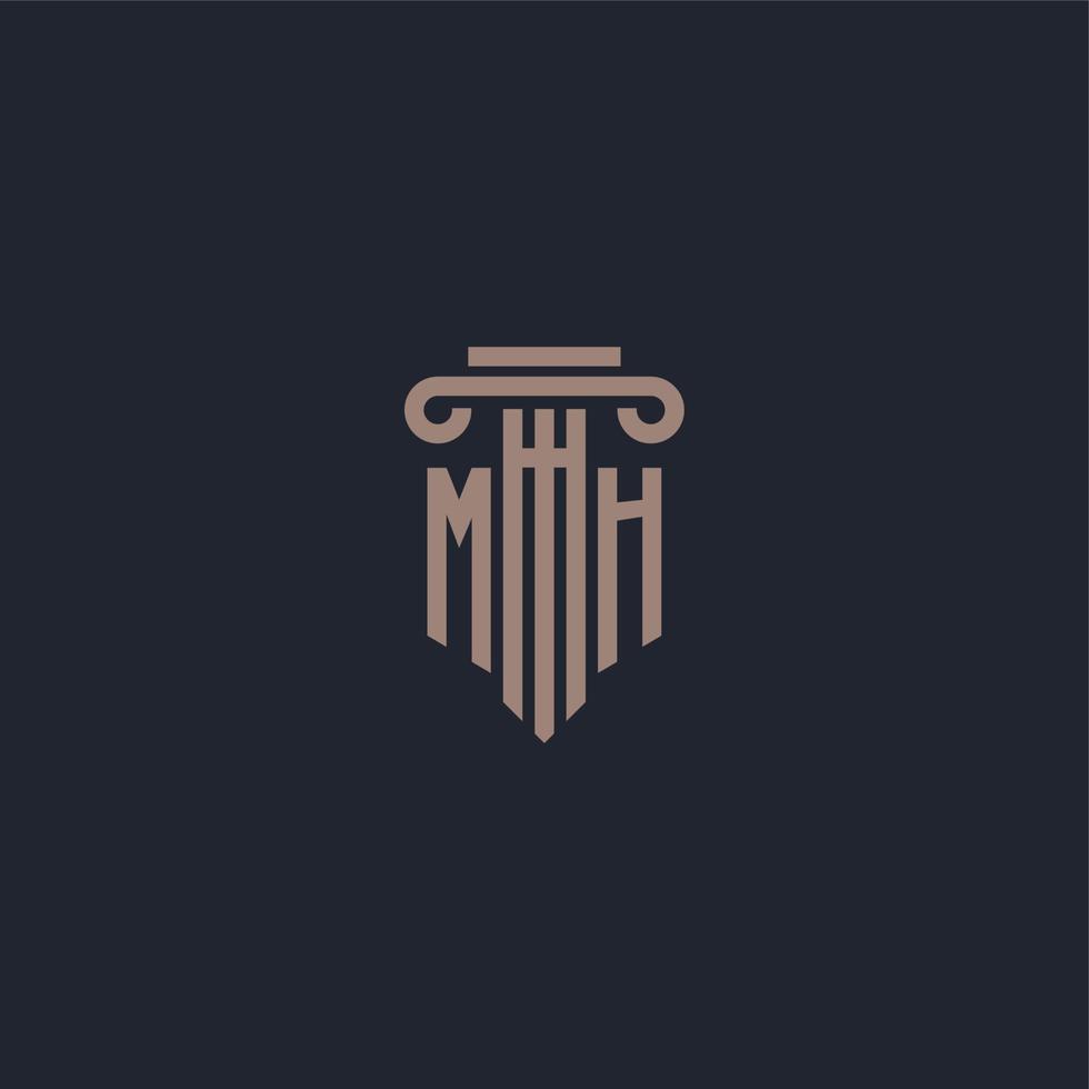 mh eerste logo-monogram met ontwerp in pilaarstijl voor advocatenkantoor en justitiebedrijf vector
