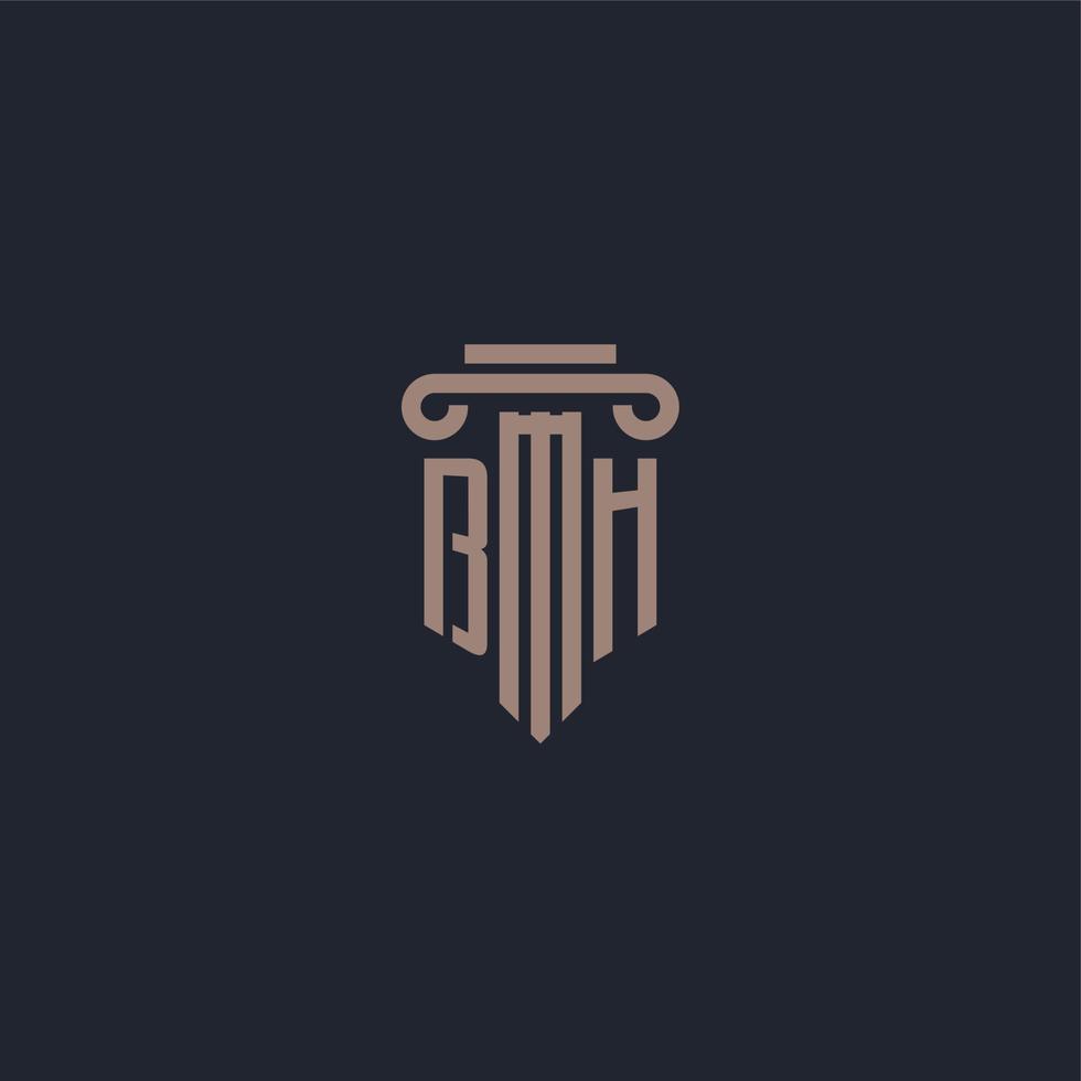 bh eerste logo-monogram met ontwerp in pilaarstijl voor advocatenkantoor en justitiebedrijf vector