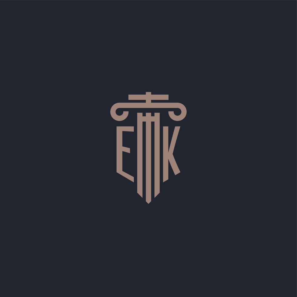 ek eerste logo-monogram met ontwerp in pilaarstijl voor advocatenkantoor en justitiebedrijf vector