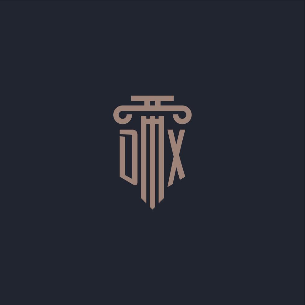 dx initiaal logo-monogram met ontwerp in pilaarstijl voor advocatenkantoor en justitiebedrijf vector