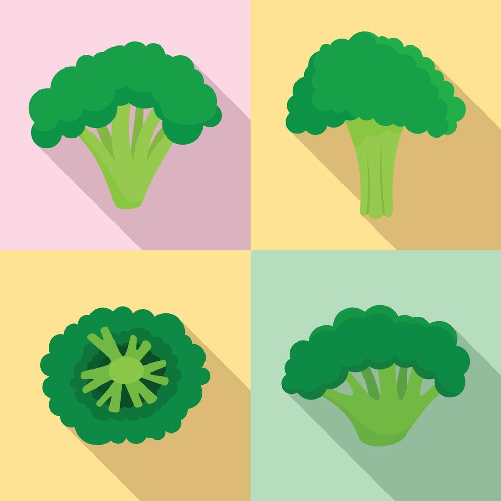 groene broccoli pictogrammenset, vlakke stijl vector