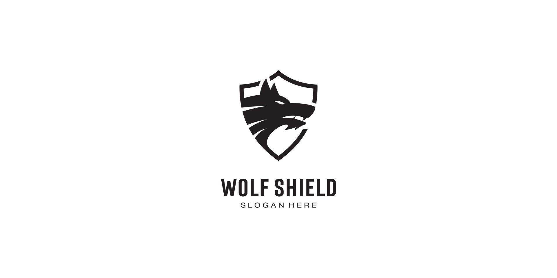 wolf hoofd en schild logo vector ontwerp