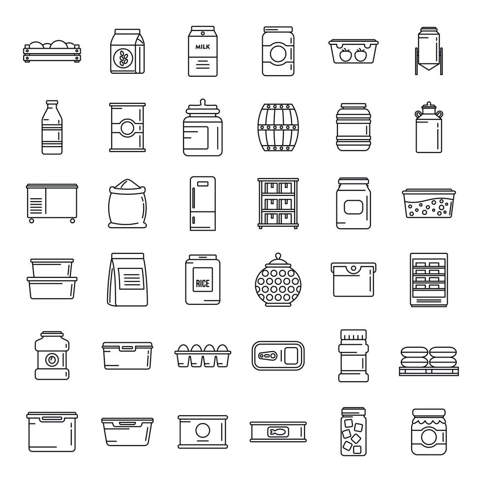 huis voedsel opslag iconen set, Kaderstijl vector